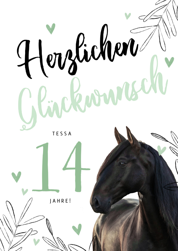 Verjaardagskaarten - Duitse verjaardagskaart met een paard