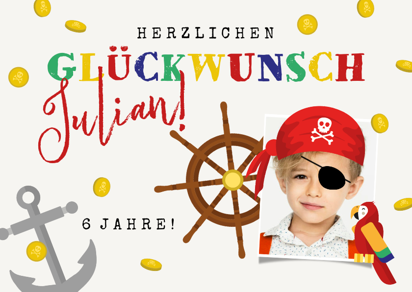 Verjaardagskaarten - Duitse verjaardagskaart met een piraat