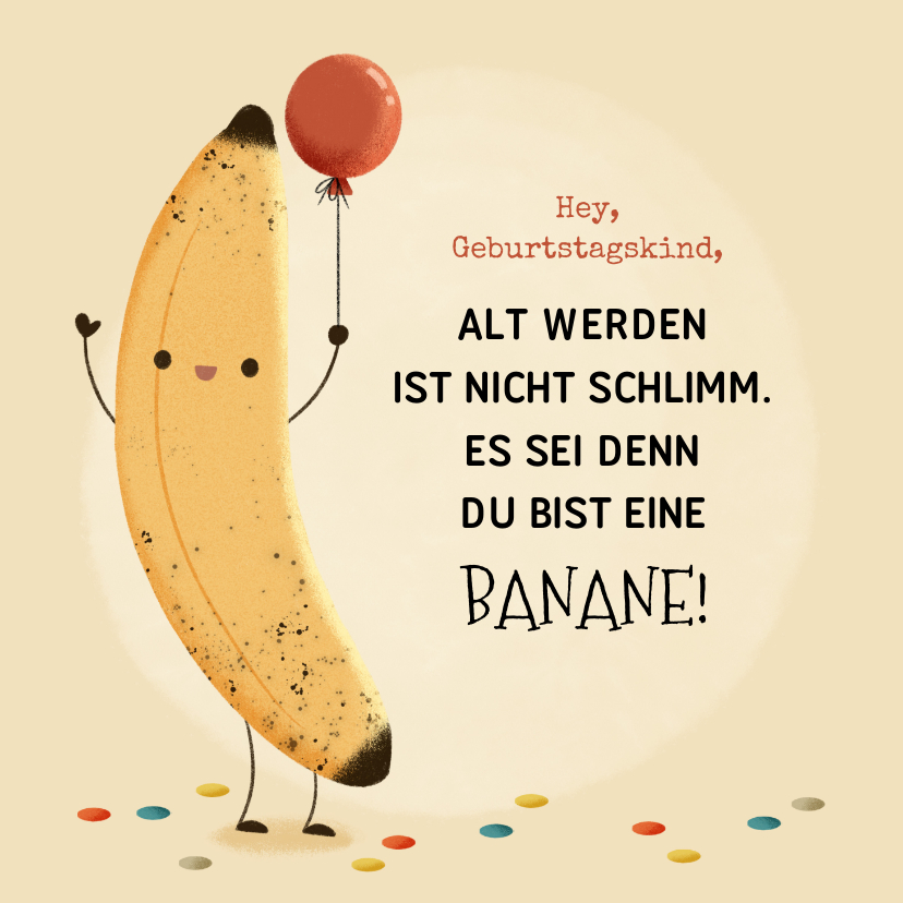 Verjaardagskaarten - Duitse verjaardagskaart met grappige banaan