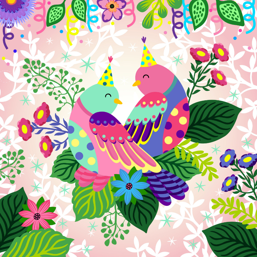 Verjaardagskaarten - Een gezellige en kleurrijke verjaardagskaart met vogels