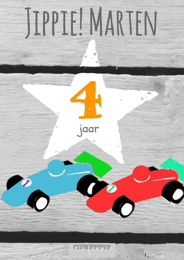 Eigen tekst ster en autootjes - Verjaardagskaarten Verjaardagskaarten - Eigen tekst ster en autootjes