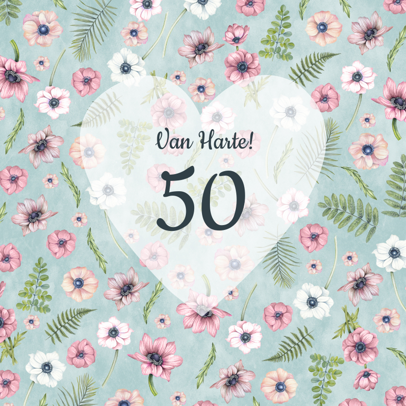 Verjaardagskaarten - Felicitatie annemonenpatroon