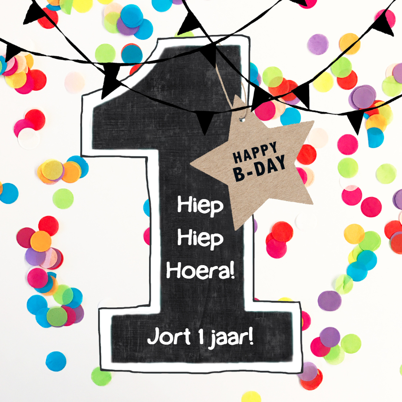 Verjaardagskaarten - Felicitatie kaart 1 jaar confetti