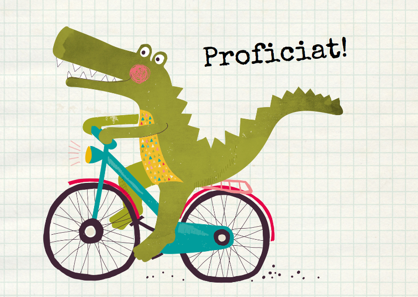Felicitatie krokodil op fiets - Verjaardagskaarten Verjaardagskaarten - Felicitatie krokodil op fiets
