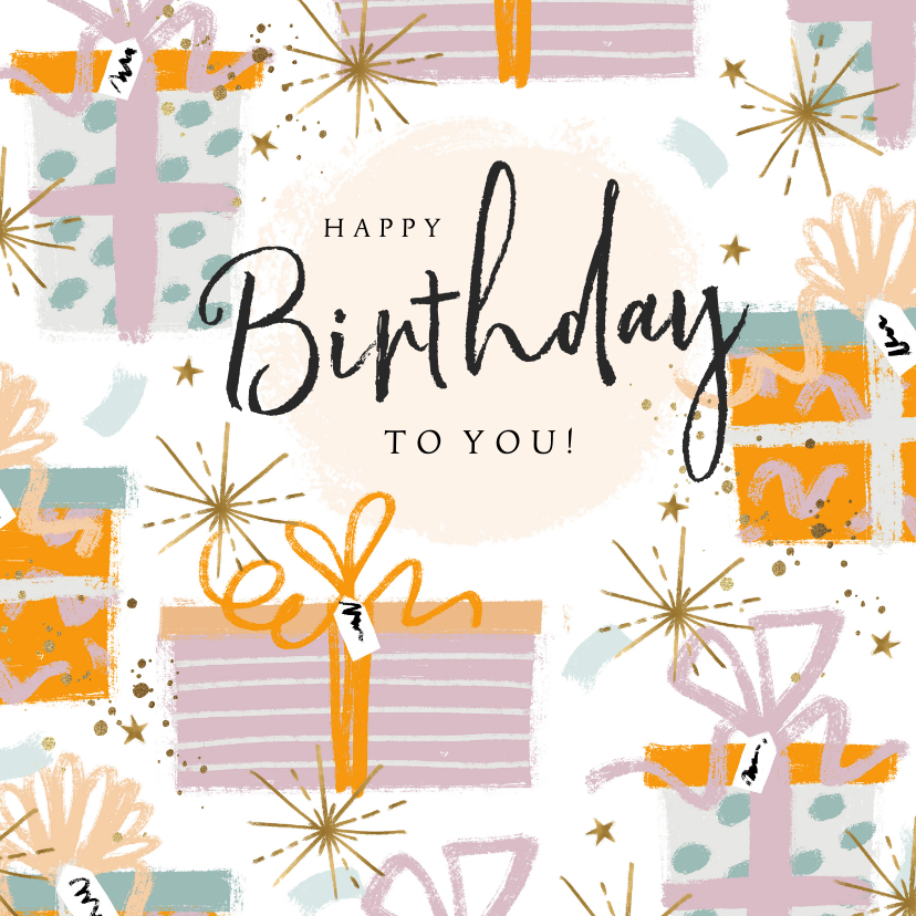 Verjaardagskaarten - Felicitatie verjaardag cadeaus confetti en sterren goudlook