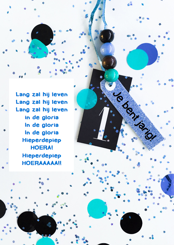 Super felicitatiekaart 1 jaar confetti blue | Kaartje2go WY-78