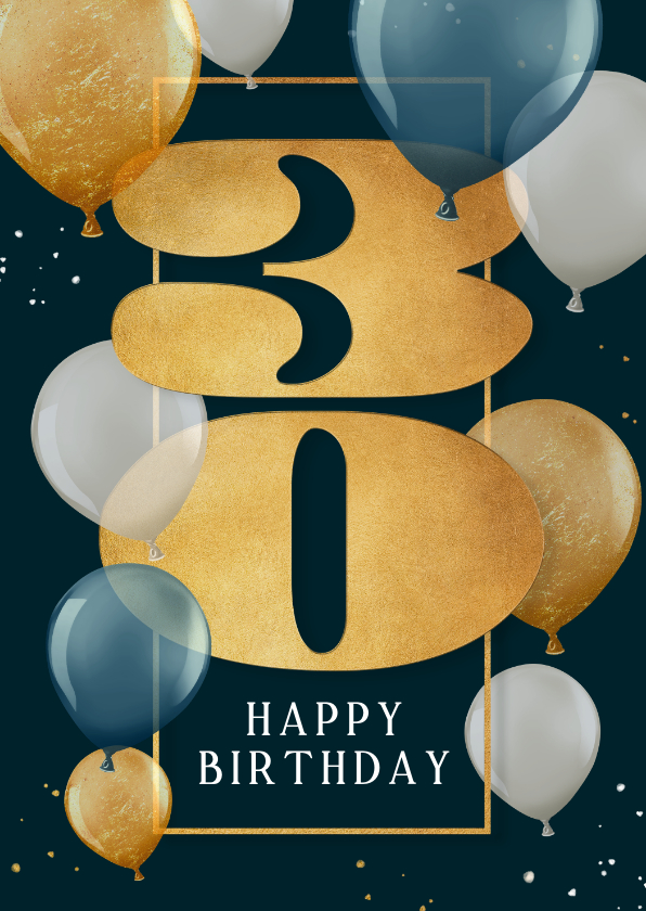 Verjaardagskaarten - Felicitatiekaart 30 jaar goud ballonnen en spetters goud