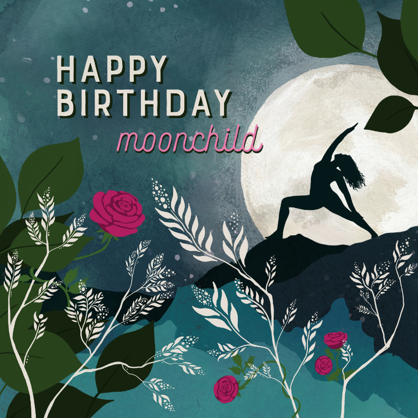 Verjaardagskaarten - Felicitatiekaart 'happy birthday yoga moonchild'