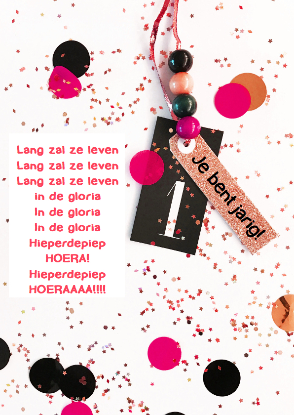 Verjaardagskaarten - Felicitatiekaart meisje confetti label