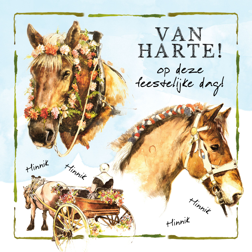Verjaardagskaarten - Felicitatiekaart met feestelijke paarden