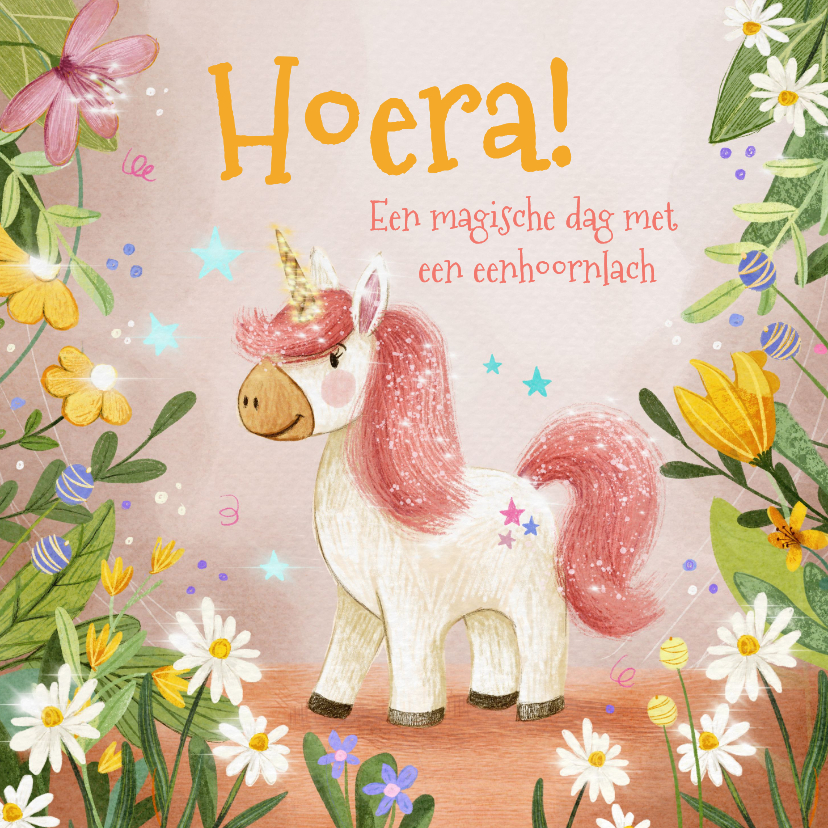 Felicitatiekaart met glitterende unicorn! - Verjaardagskaarten Verjaardagskaarten - Felicitatiekaart met glitterende unicorn!