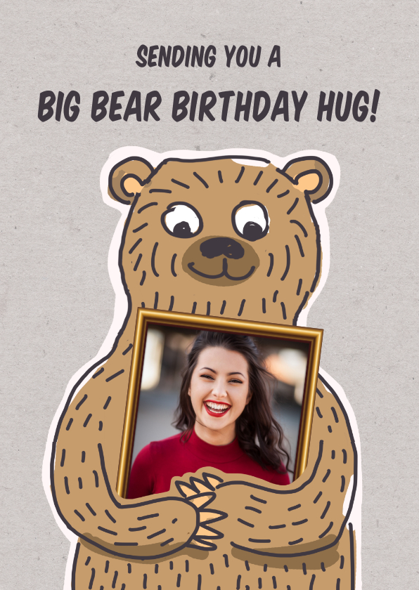 Verjaardagskaarten - Felicitatiekaart met grote beer met foto