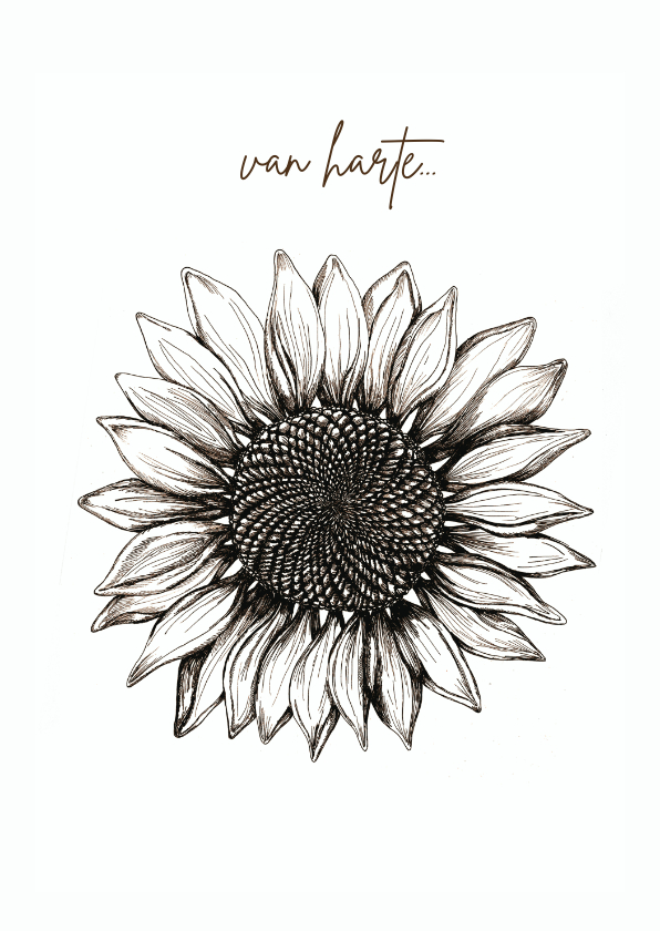 Verjaardagskaarten - Felicitatiekaart met originele zonnebloem illustratie