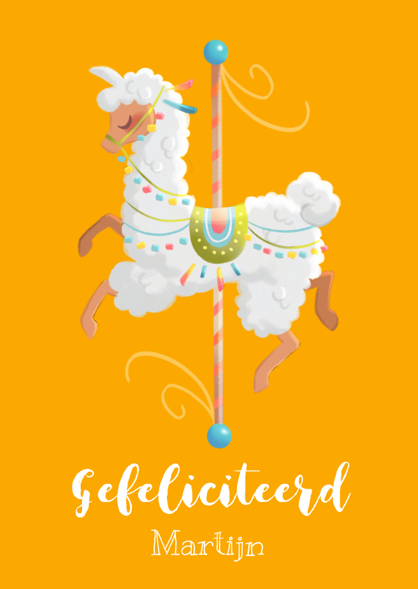Felicitatiekaart pastel carrousel lama - Verjaardagskaarten Verjaardagskaarten - Felicitatiekaart pastel carrousel lama