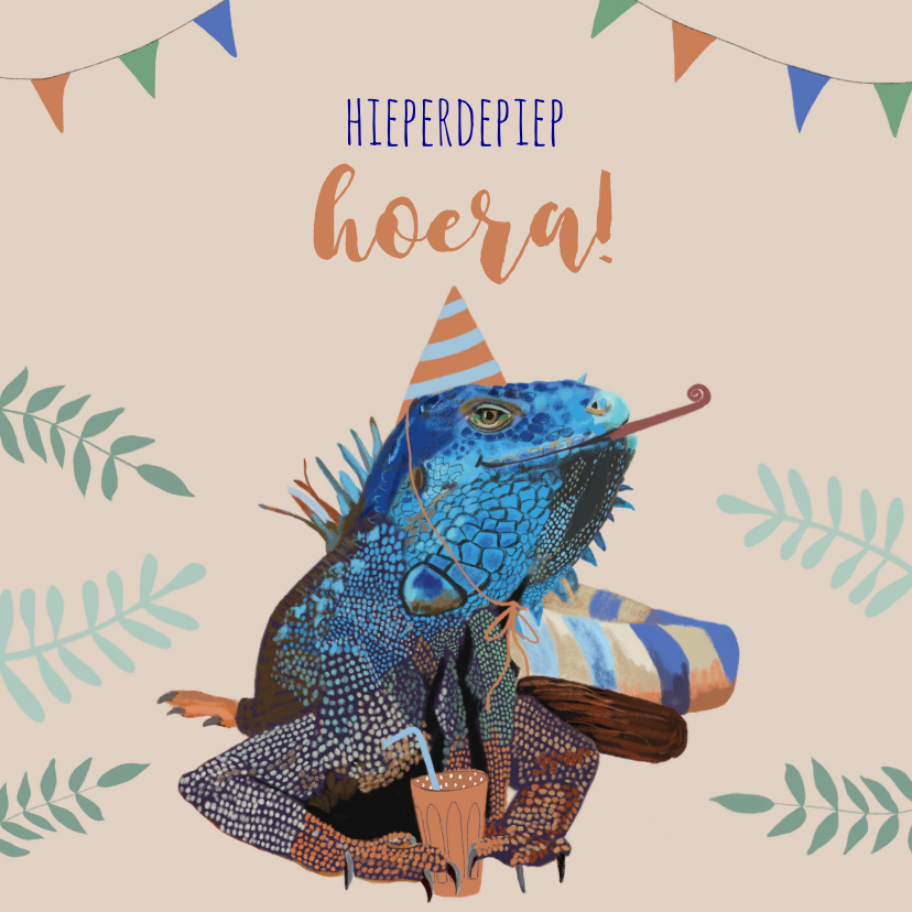 Verjaardagskaarten - Felicitatiekaart reptiel viert feest