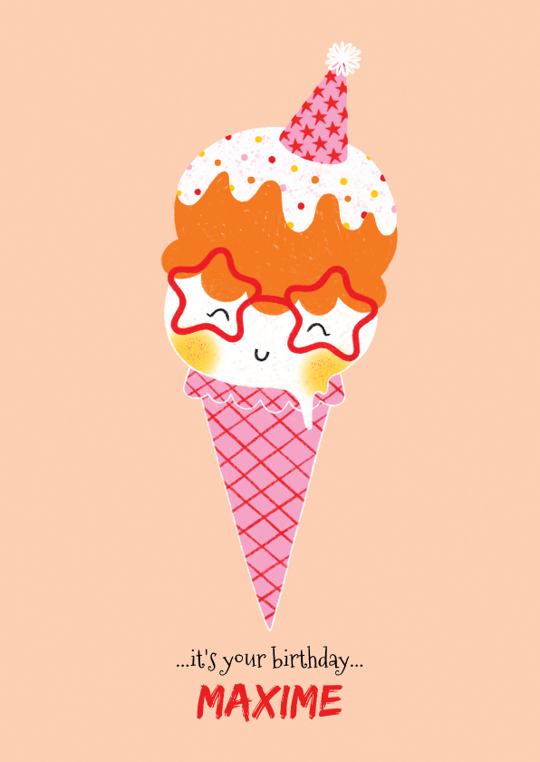 Verjaardagskaarten - Felicitatiekaart verjaardag cool ijsje oranje