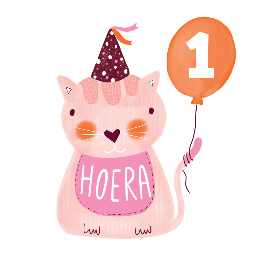 Verjaardagskaarten - Felicitatiekaart verjaardag kat roze