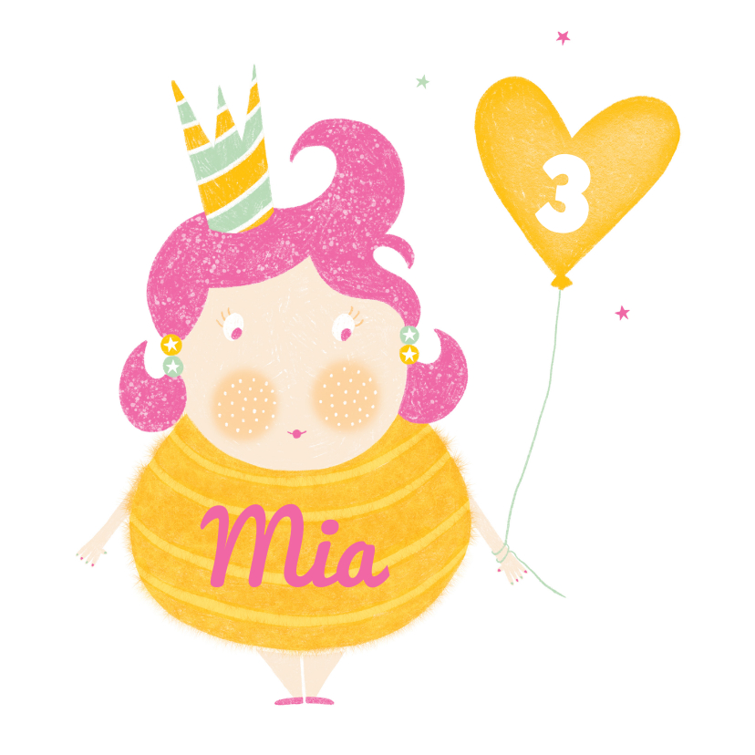Verjaardagskaarten - Felicitatiekaart verjaardag meisje ballon geel