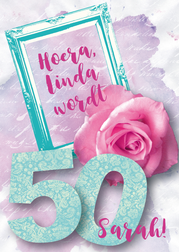 Verjaardagskaarten - Felicitatiekaart vrouw 50 roos lief