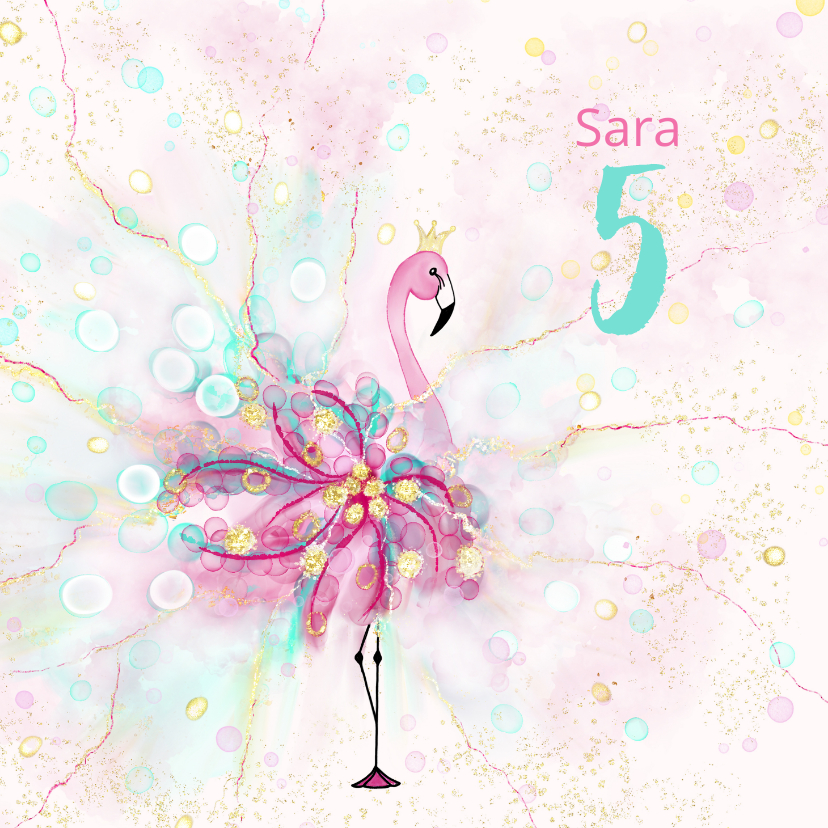 Flamingo met versieringen en confetti - Verjaardagskaarten Verjaardagskaarten - Flamingo met versieringen en confetti