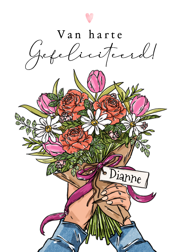 Fleurige verjaardagskaart boeket bloemen tulpen roos hart - Verjaardagskaarten Verjaardagskaarten - Fleurige verjaardagskaart boeket bloemen tulpen roos hart