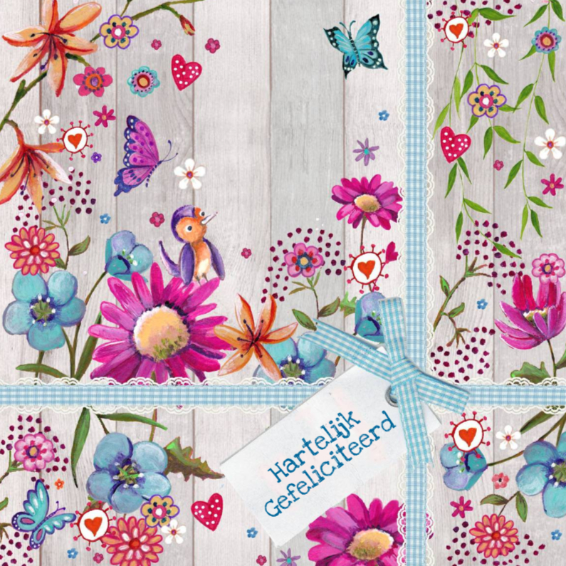 Gefeliciteerd Bloemen Kado Vrolijk Hout - Verjaardagskaarten Verjaardagskaarten - Gefeliciteerd Bloemen Kado Vrolijk Hout