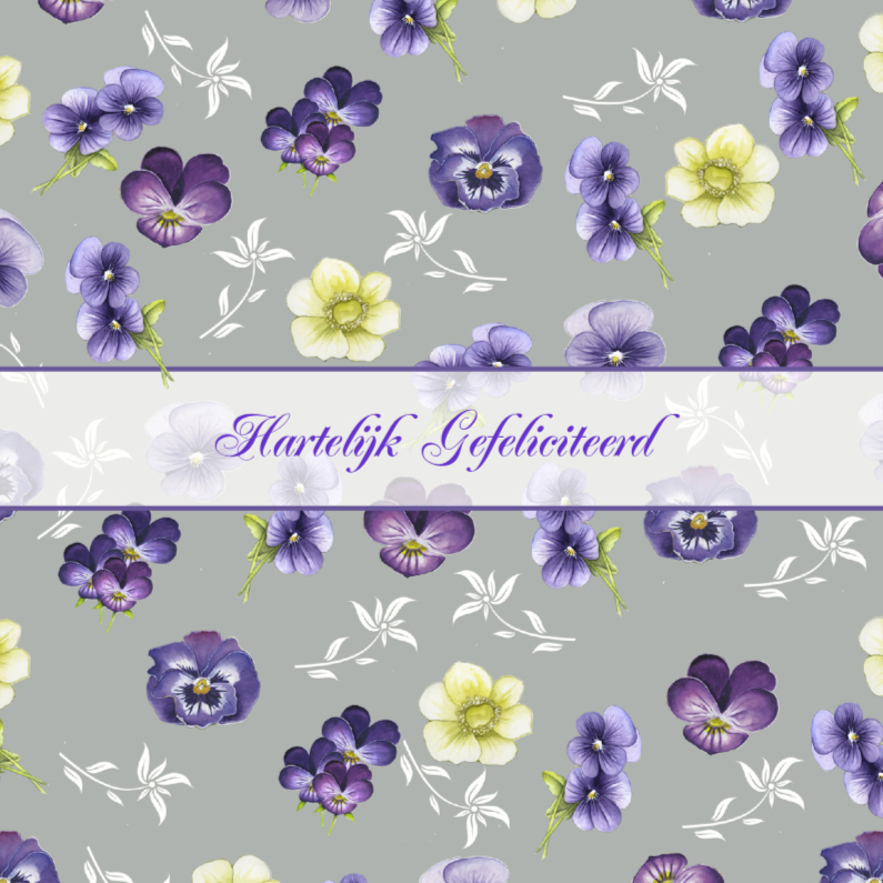 Gefeliciteerd met bloemen in zilver - Verjaardagskaarten Verjaardagskaarten - Gefeliciteerd met bloemen in zilver