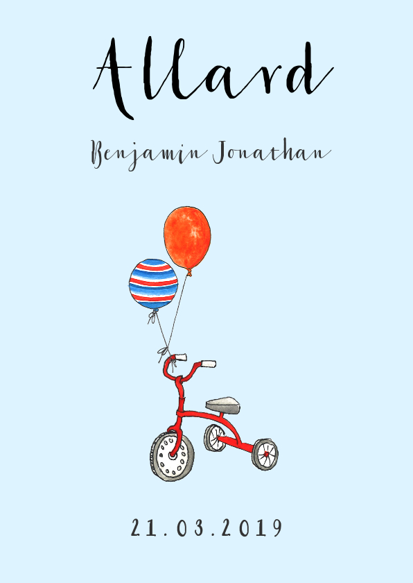 Gefeliciteerd zoontje driewieler en ballonen - Verjaardagskaarten Verjaardagskaarten - Gefeliciteerd zoontje driewieler en ballonen