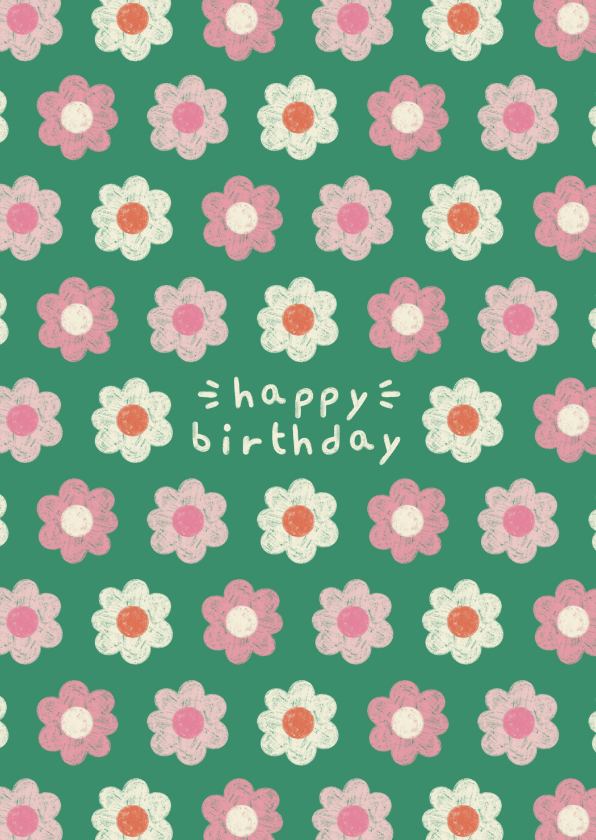 Verjaardagskaarten - Geïllustreerde verjaardagskaart met bloemenpatroon