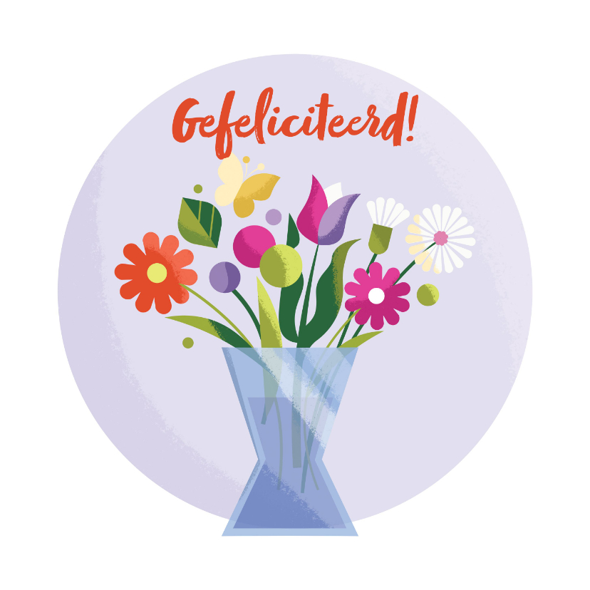 Verjaardagskaarten - Geïllustreerde verjaardagskaart vaas met bloemen