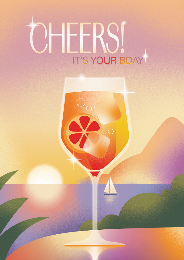 Verjaardagskaarten - Geïllustreerde zomerse cocktail verjaardagskaart