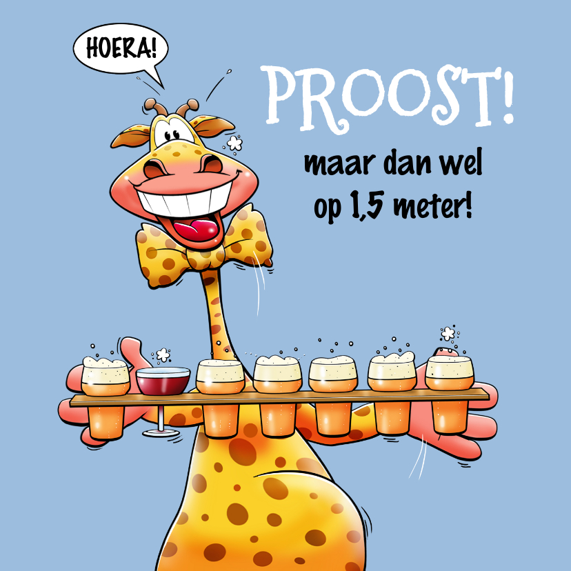 Verjaardagskaarten - Grappige kaart met giraf met 1,5 meter bier op afstand