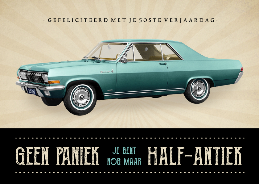 Verjaardagskaarten - Grappige verjaardagkaart 50 jaar met oldtimer voor een man 