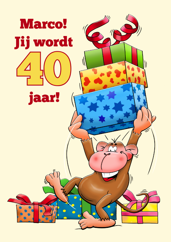Grappige verjaardagskaart aap met grote trom 40 jaar - Verjaardagskaarten Verjaardagskaarten - Grappige verjaardagskaart aap met grote trom 40 jaar
