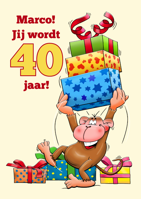 Verjaardagskaarten - Grappige verjaardagskaart aap met grote trom 40 jaar