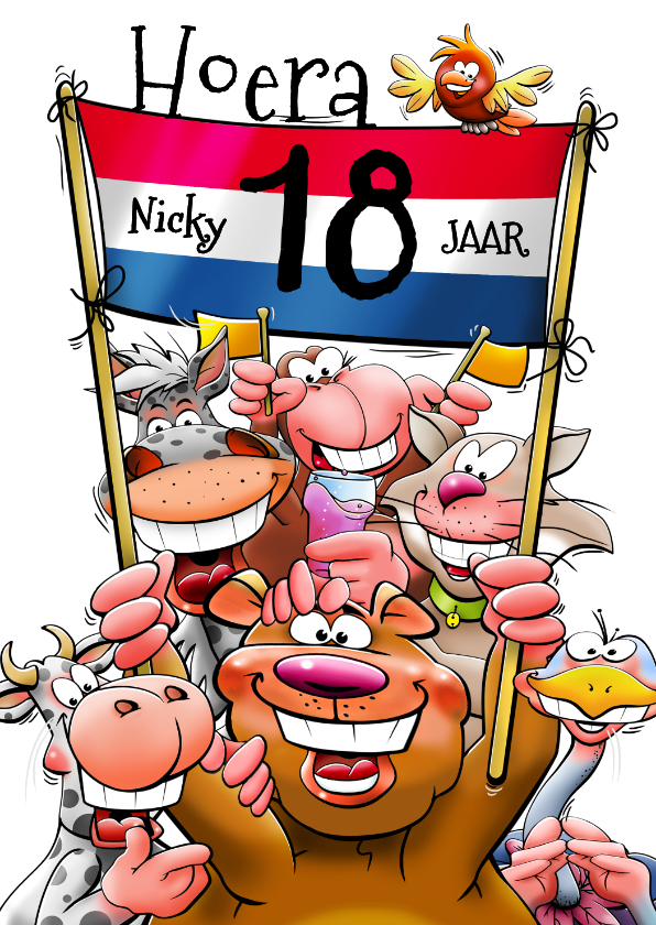 Grappige verjaardagskaart allerlei dieren met spandoek - Verjaardagskaarten Verjaardagskaarten - Grappige verjaardagskaart allerlei dieren met spandoek