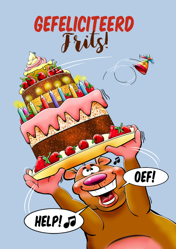 Verjaardagskaarten - Grappige verjaardagskaart grote taart en beer