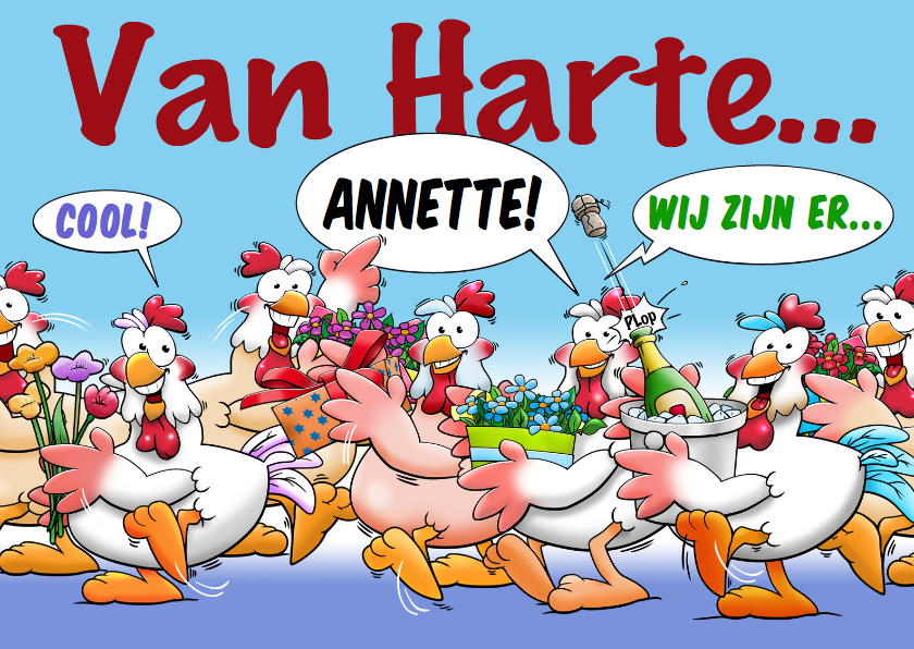 Verjaardagskaarten - Grappige verjaardagskaart kakelende kippen