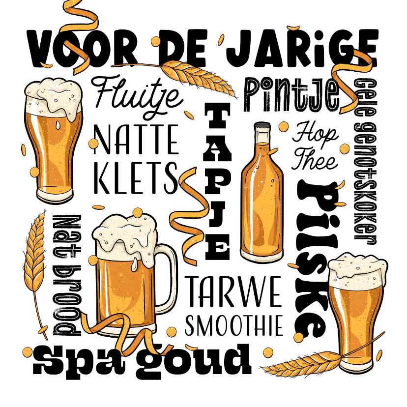 Verjaardagskaarten - Grappige verjaardagskaart man bier confetti typografisch