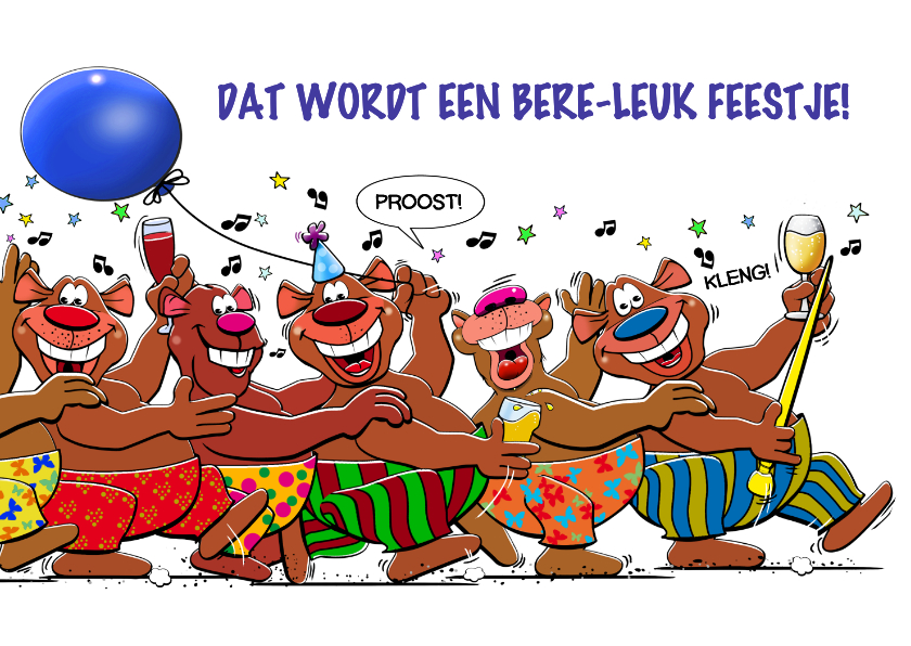 Grappige verjaardagskaart met 6 beren die plezier maken - Verjaardagskaarten Verjaardagskaarten - Grappige verjaardagskaart met 6 beren die plezier maken