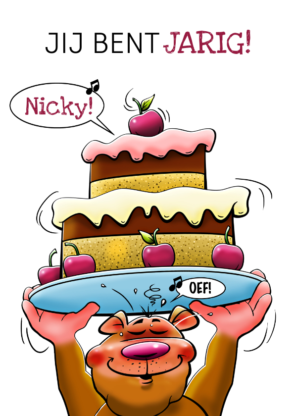 Verjaardagskaarten - Grappige verjaardagskaart met beer en grote taart