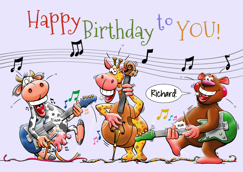 Verjaardagskaarten - Grappige verjaardagskaart met beer giraf en koe