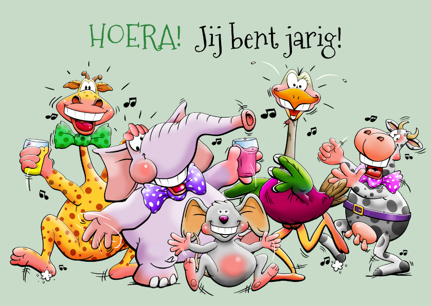 Verjaardagskaarten - grappige verjaardagskaart met diverse dansende dieren