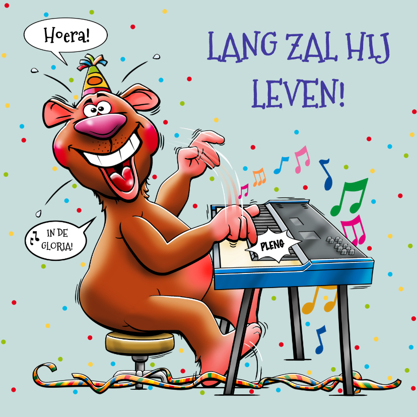 Verjaardagskaarten - Grappige verjaardagskaart met grappige beer met orgeltje