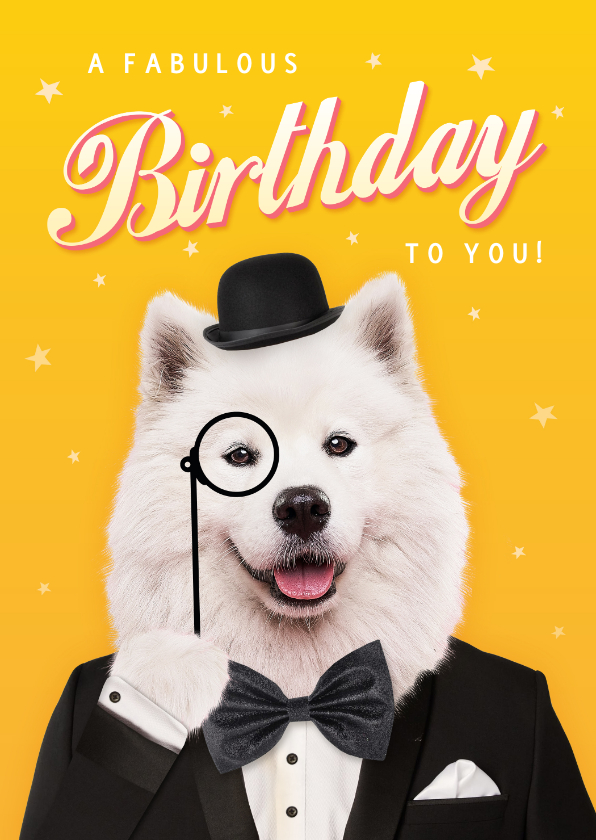 Verjaardagskaarten - Grappige verjaardagskaart met hond verkleed als gentleman