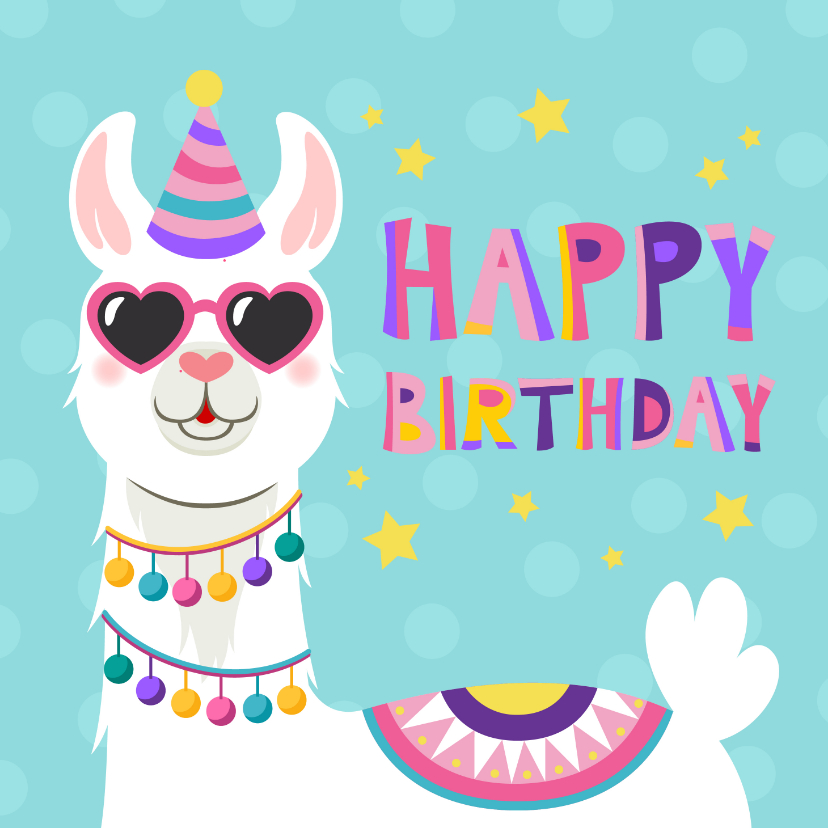Verjaardagskaarten - Grappige verjaardagskaart met lama met bril