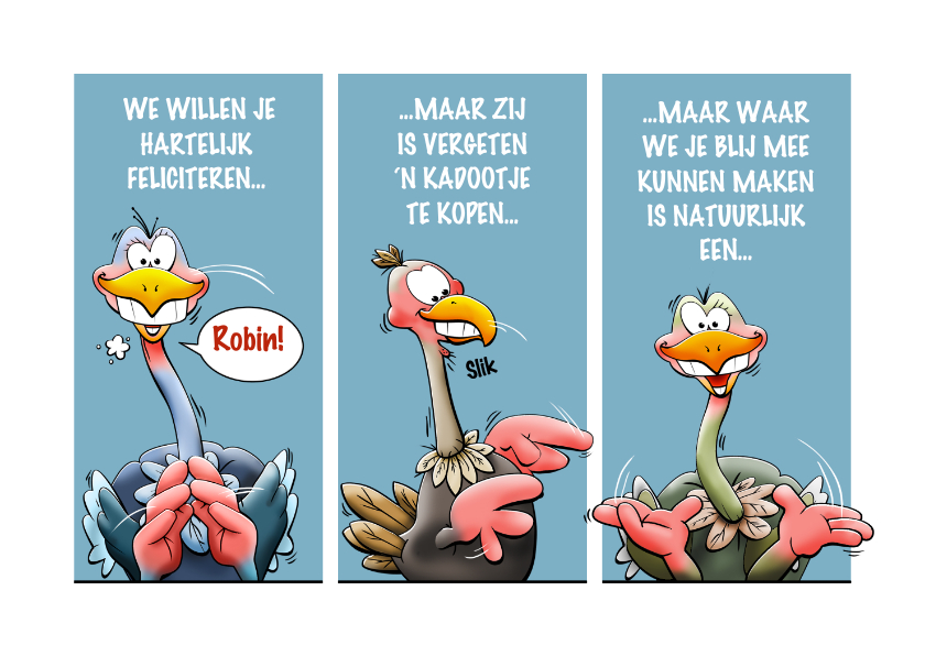 Verjaardagskaarten - Grappige verjaardagskaart met leuke struisvogels