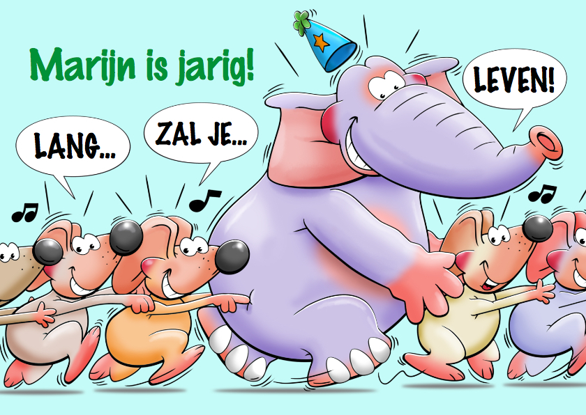 Grappige verjaardagskaart met olifant en muizen - Verjaardagskaarten Verjaardagskaarten - Grappige verjaardagskaart met olifant en muizen