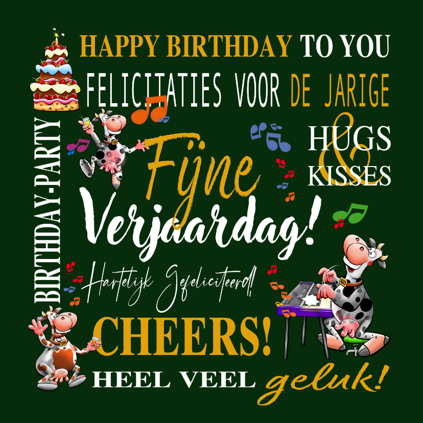 Grappige verjaardagskaart met teksten en koeien, - Verjaardagskaarten Verjaardagskaarten - Grappige verjaardagskaart met teksten en koeien,