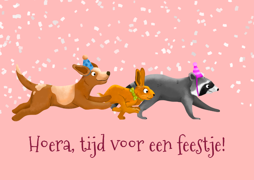 Grappige verjaardagskaart rennende dieren - Verjaardagskaarten Verjaardagskaarten - Grappige verjaardagskaart rennende dieren